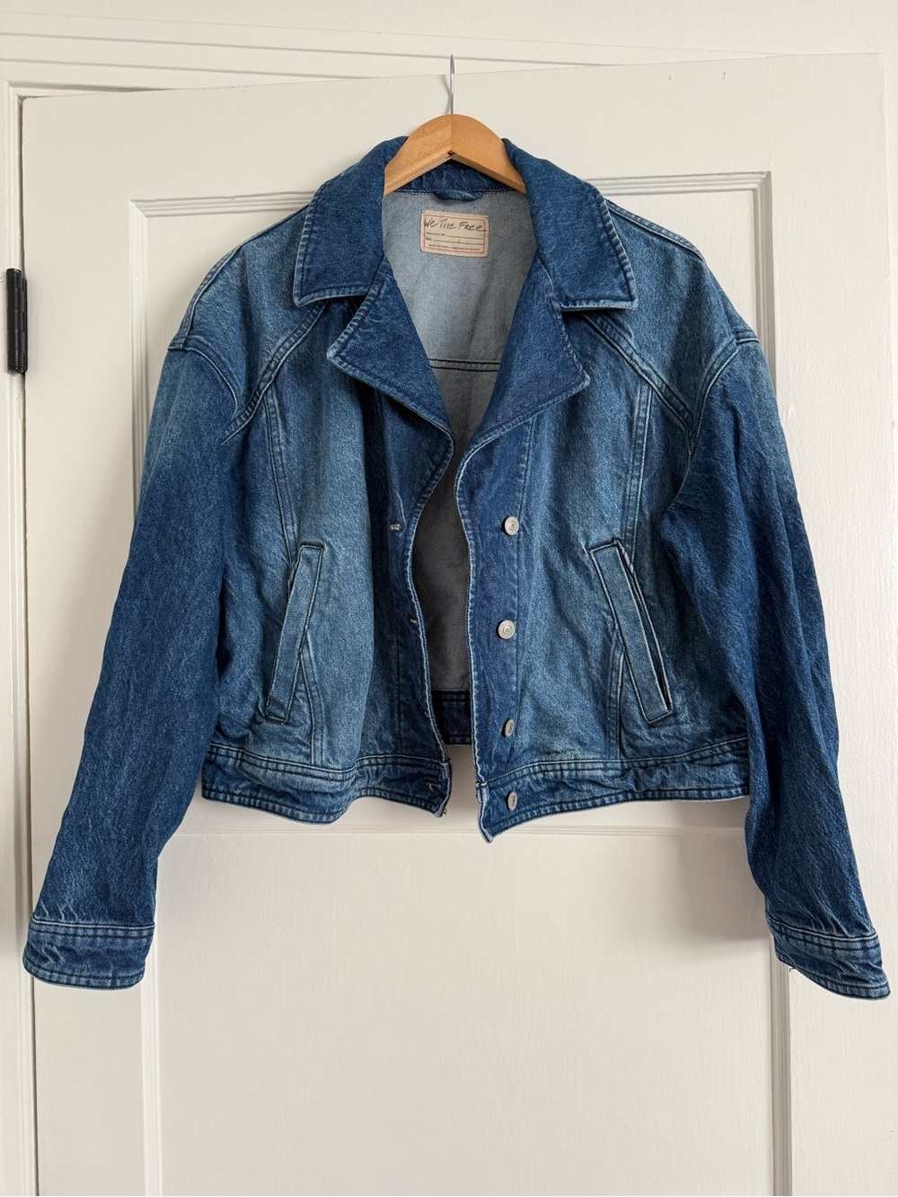Free people We The Free Two-Tone Blue Cropped Denim Jacket